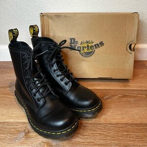 Dr. Martens 1460 Black Smooth Leather Lace-Up Combat Women's Boots, Size 5